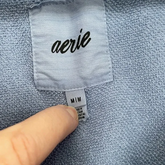 Aerie Soft Blue Knit Hoodie V-Neck Oversized - Picture 3 of 11